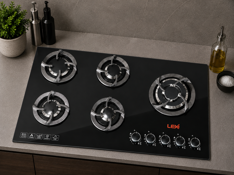 اجاق گاز 5 شعله شیشه ای توکار لگزی مدل G-17-S