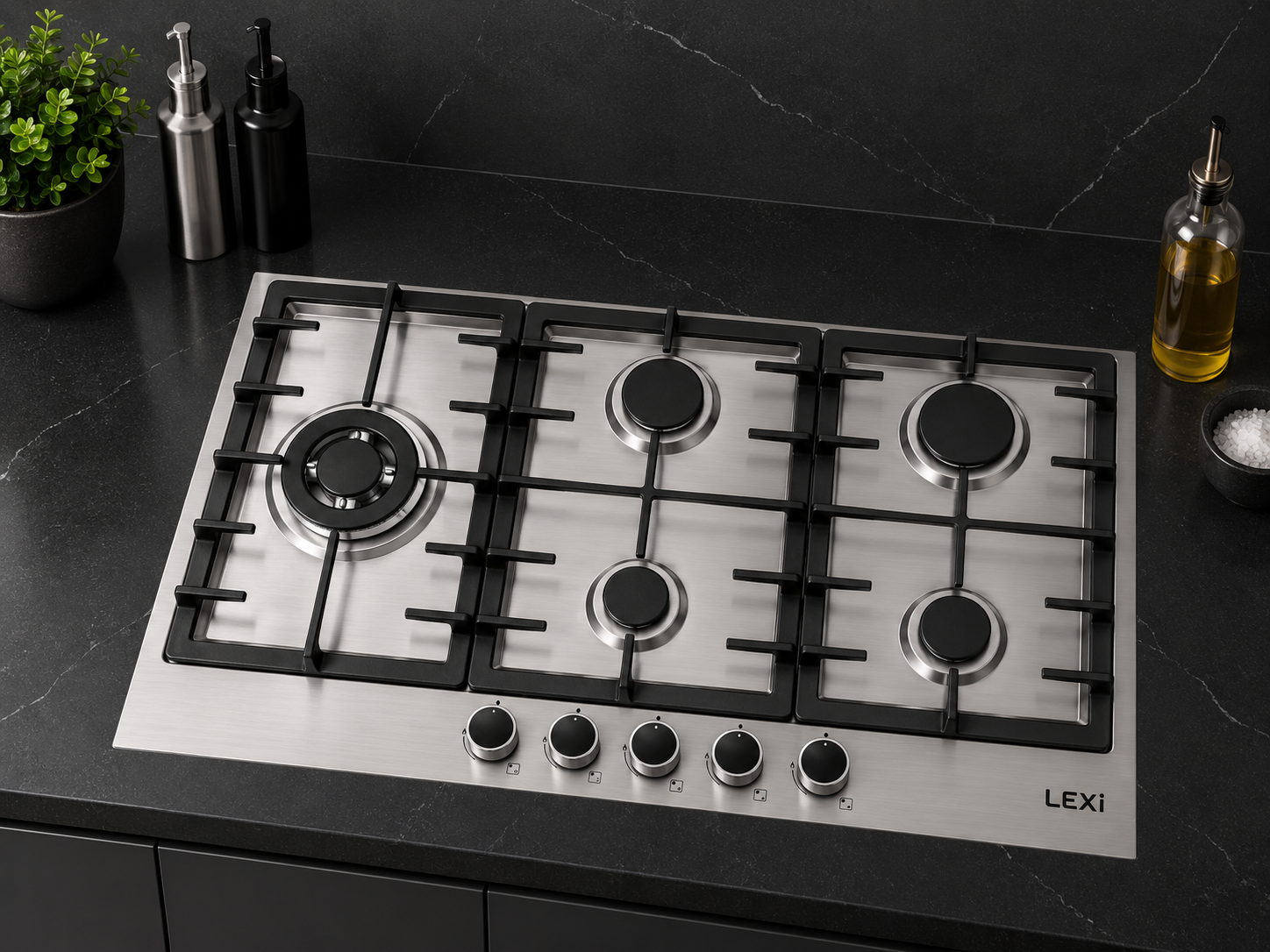 اجاق گاز توکار بدون لبه استیل پنج شعله لگزی مدل G-21-S